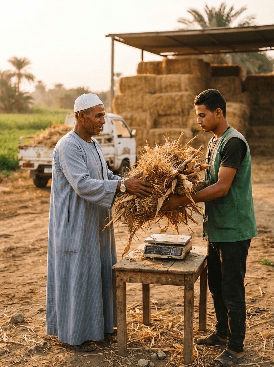 A supplier delivering crop residue at a collection point